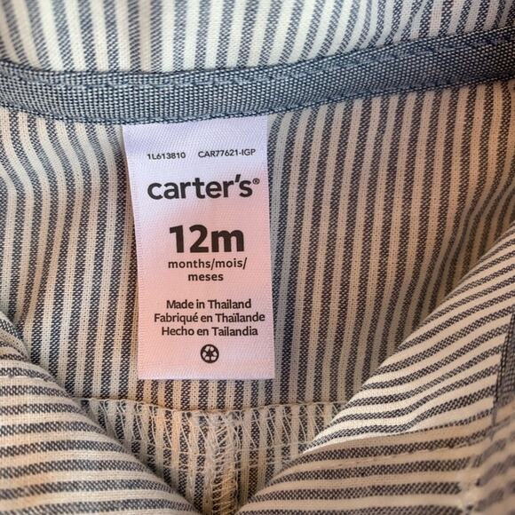 Carter’s Pinstripe Chambray Romper Size 12mo - Picture 3 of 4
